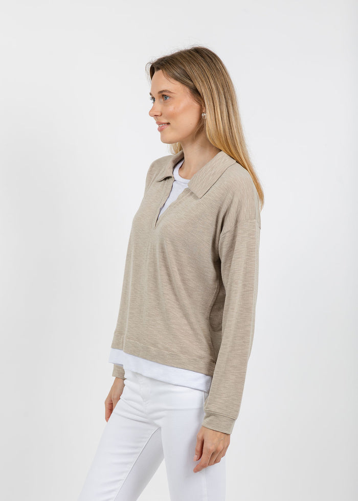 Nally & Millie Lily Layered Polo in Khaki available at Barbara Katz
