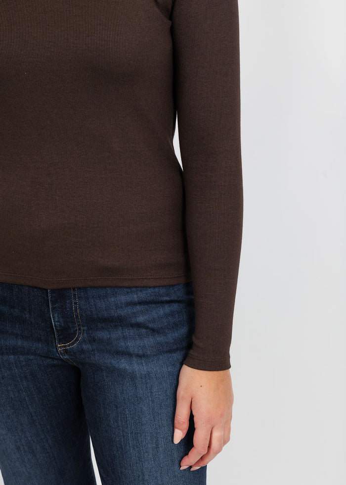 Goldie Lina Rib Long Sleeve Top in Coffee available at Barbara Katz