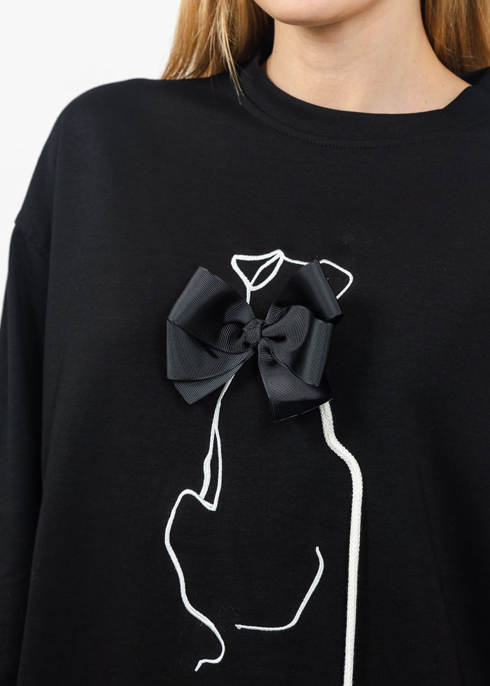 Line Art Crew Neck Sweater - Black