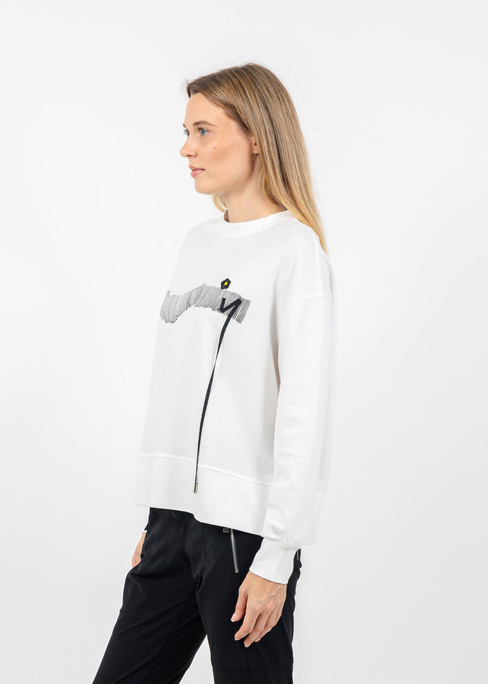 Terra Linear Graphic With Floral Sweater in Ivory available at Barbara Katz