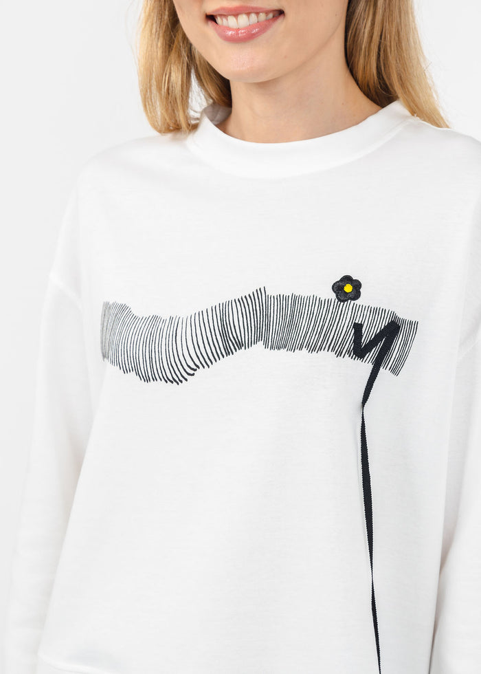 Terra Linear Graphic With Floral Sweater in Ivory available at Barbara Katz