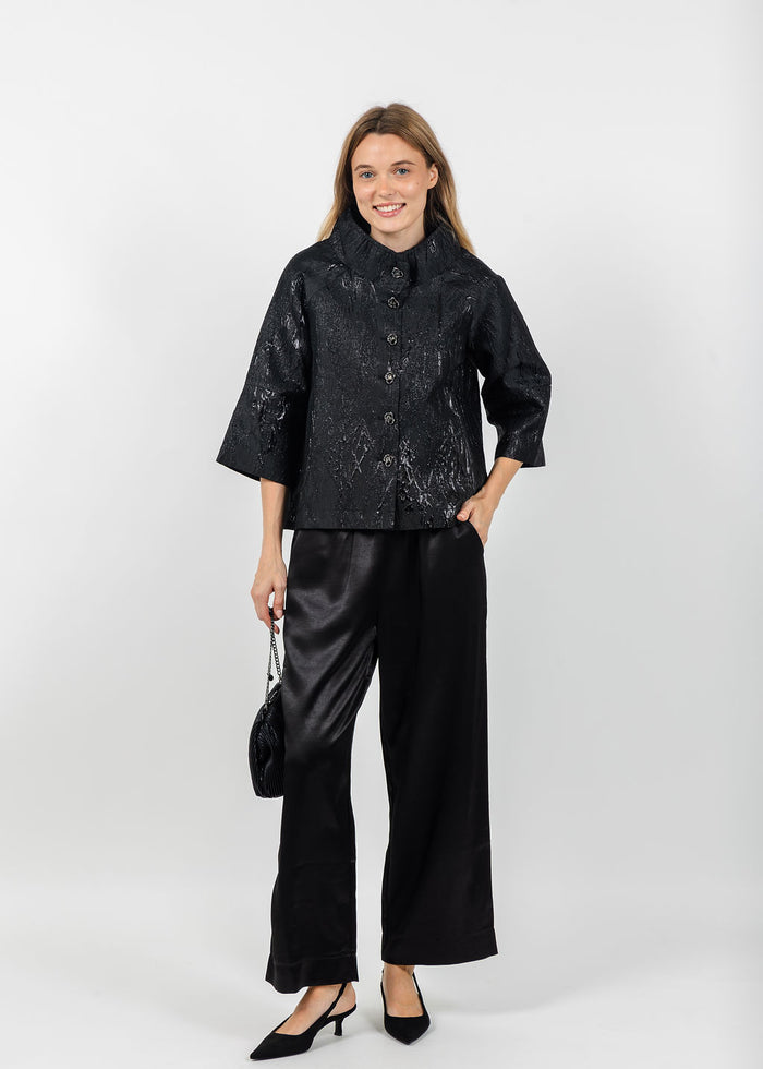 Terra Liquid Embossed Crinkle Jacket in Black available at Barbara Katz