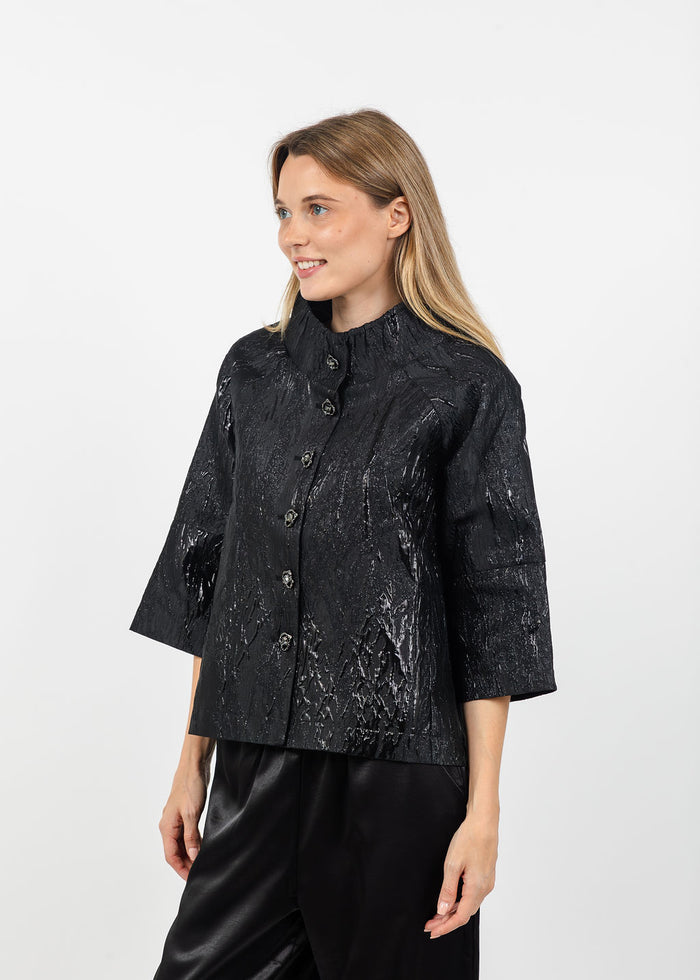Terra Liquid Embossed Crinkle Jacket in Black available at Barbara Katz