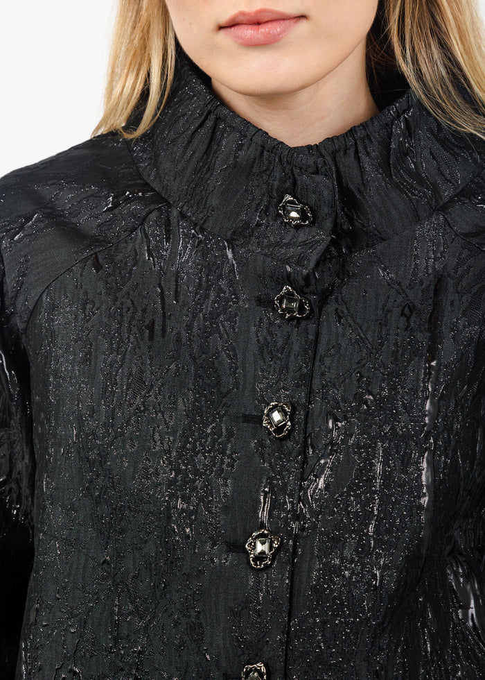 Terra Liquid Embossed Crinkle Jacket in Black available at Barbara Katz