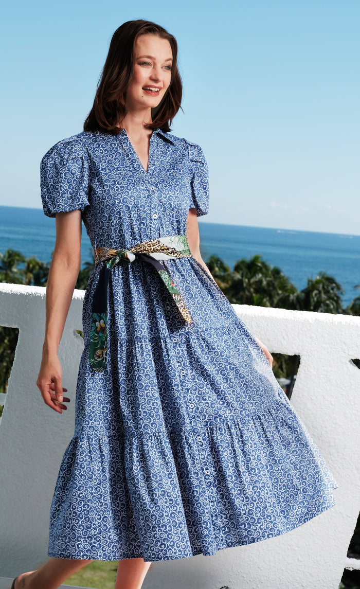 Dizzy-Lizzie Litchfield Dress - Navy White Swirl Print available at Barbara Katz