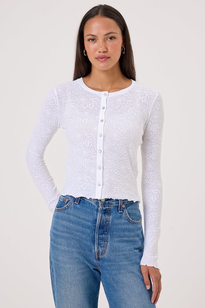 Goldie Love Story Jacquard Cardigan in White available at Barbara Katz
