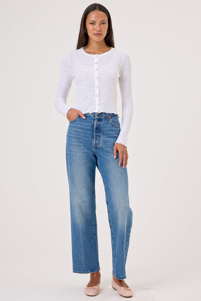 Goldie Love Story Jacquard Cardigan in White available at Barbara Katz