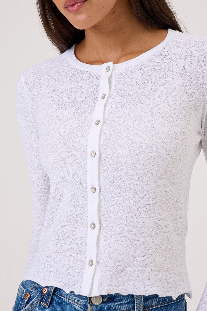 Goldie Love Story Jacquard Cardigan in White available at Barbara Katz