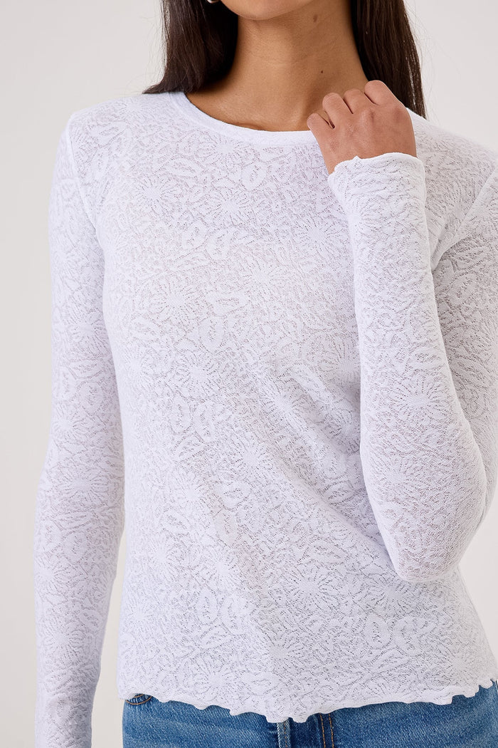 Goldie Love Story Jacquard Long Sleeve Tee in White available at Barbara Katz