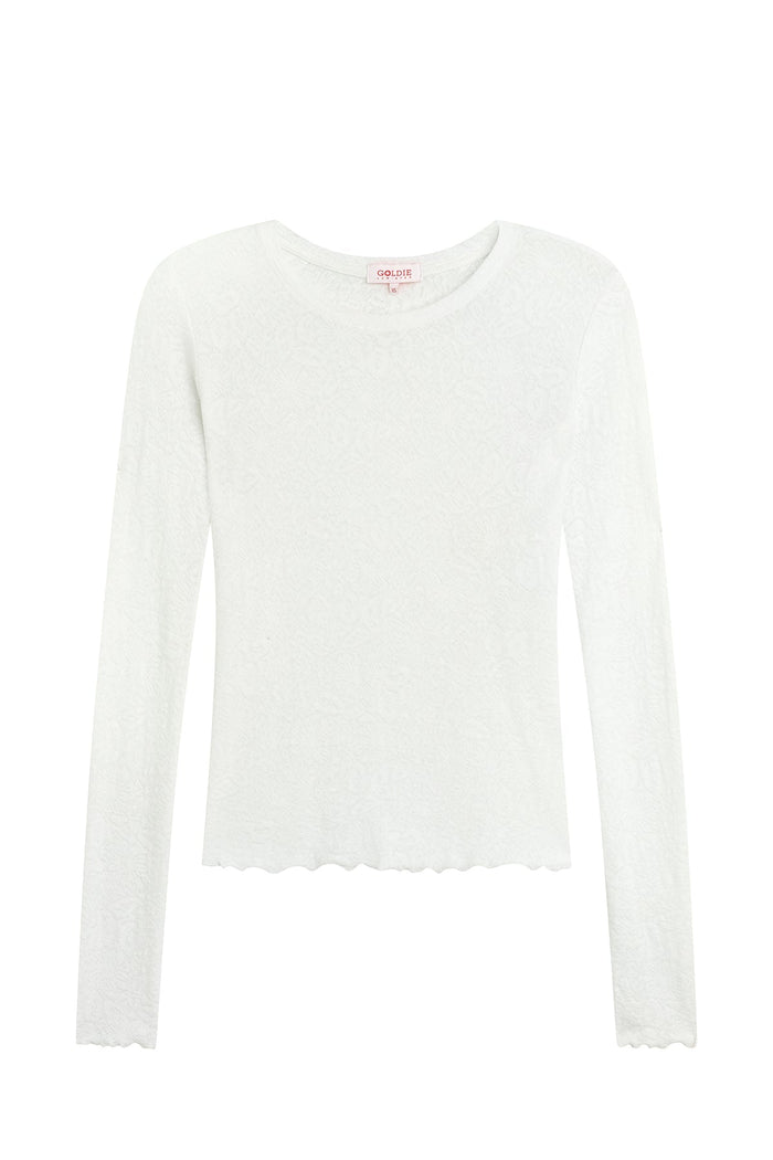 Goldie Love Story Jacquard Long Sleeve Tee in White available at Barbara Katz