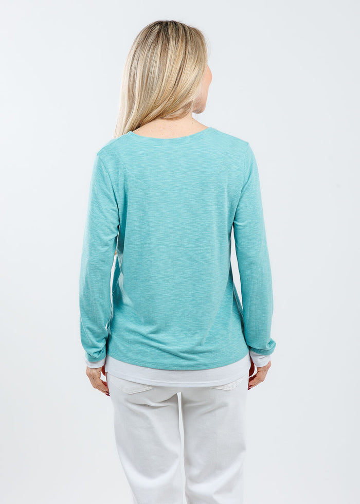 Nally & Millie Lucy Long Sleeve Layered Tee in Aqua available at Barbara Katz