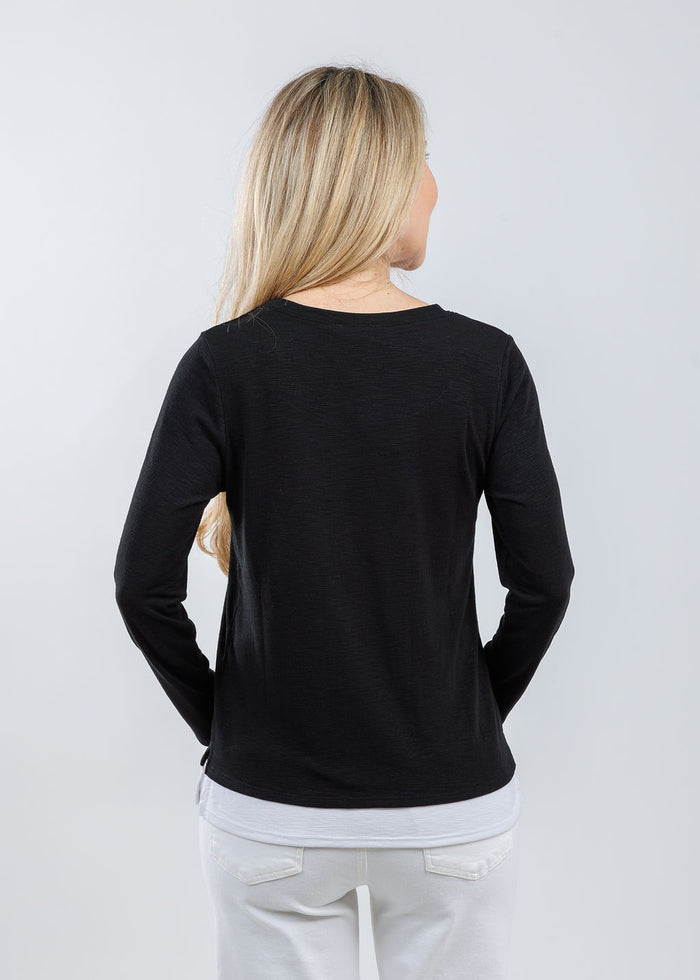 Nally & Millie Lucy Long Sleeve Layered Tee in Black available at Barbara Katz