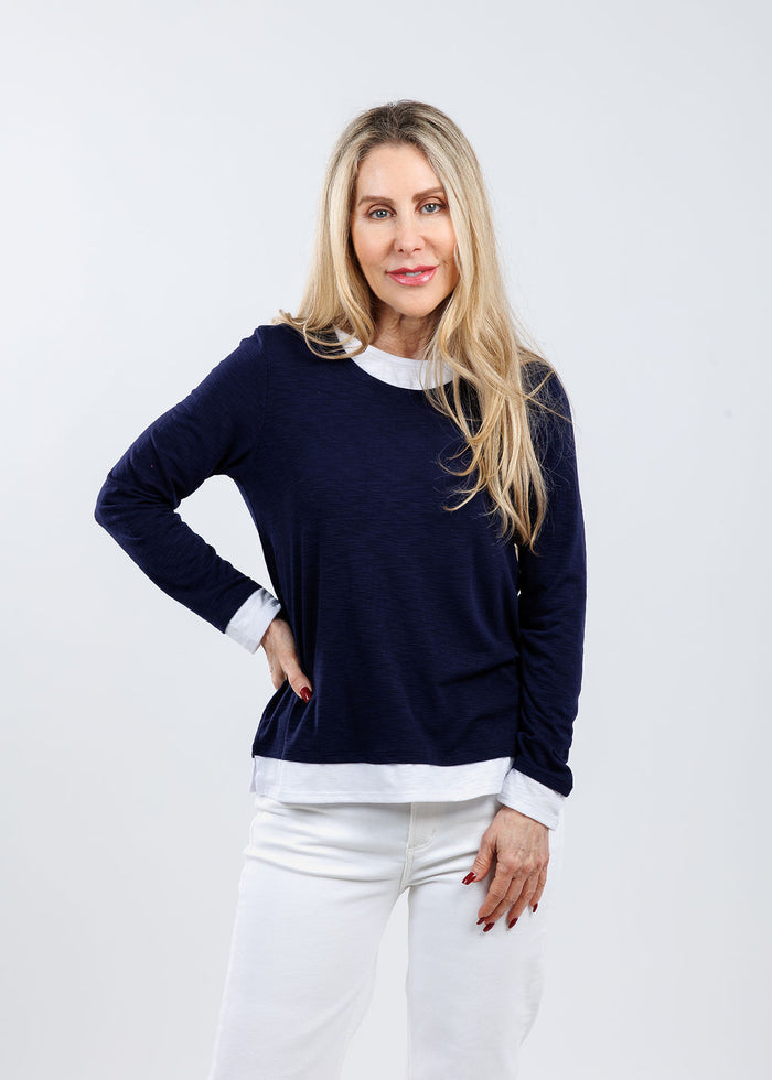 Nally & Millie Lucy Long Sleeve Layered Tee in Blue Night available at Barbara Katz