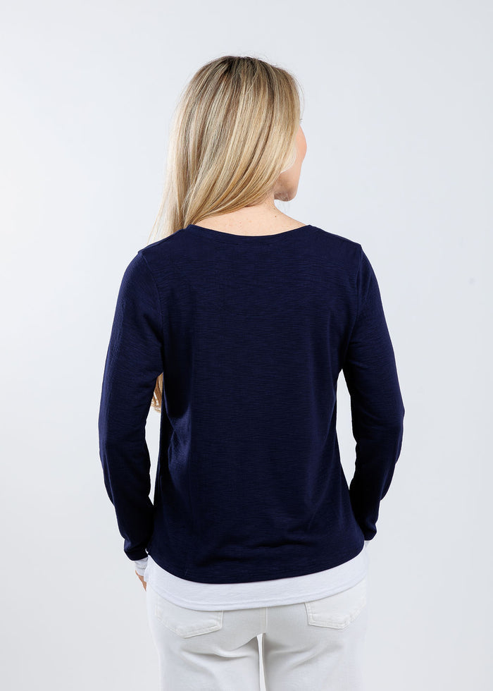 Nally & Millie Lucy Long Sleeve Layered Tee in Blue Night available at Barbara Katz