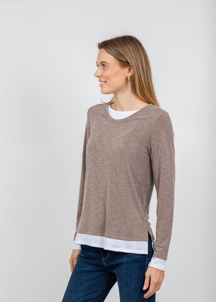 Nally & Millie Lucy Long Sleeve Layered Tee in Brown Sugar available at Barbara Katz
