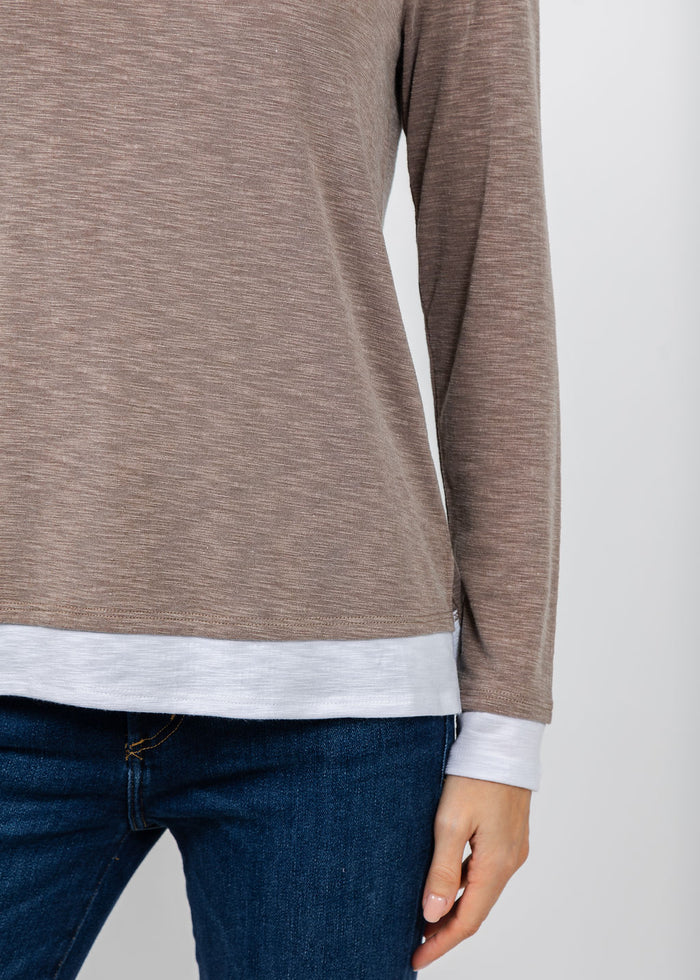 Nally & Millie Lucy Long Sleeve Layered Tee in Brown Sugar available at Barbara Katz