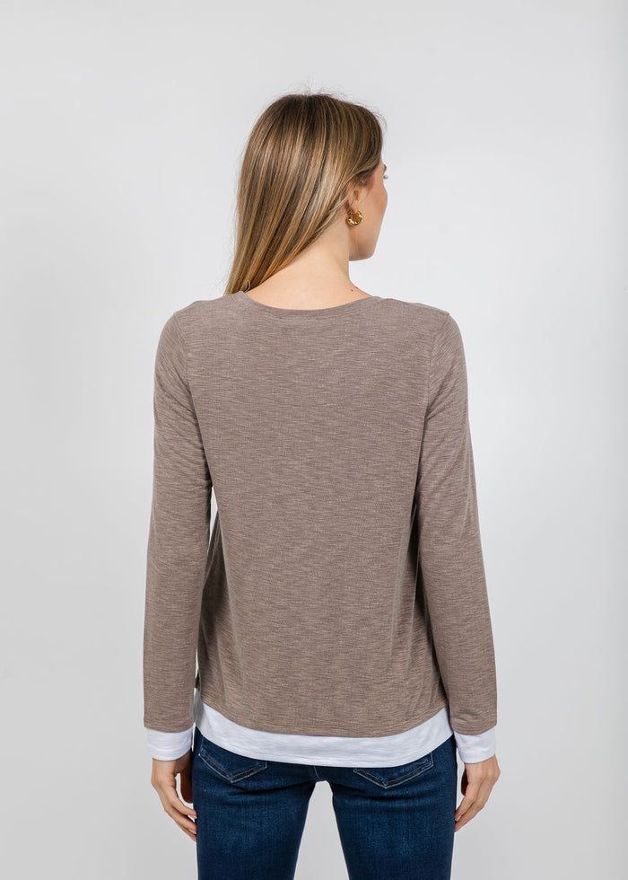 Nally & Millie Lucy Long Sleeve Layered Tee in Brown Sugar available at Barbara Katz