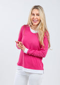 Nally & Millie Lucy Long Sleeve Layered Tee in Magenta available at Barbara Katz