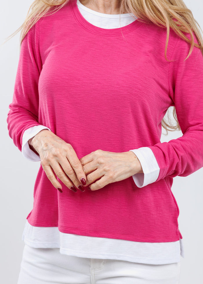 Nally & Millie Lucy Long Sleeve Layered Tee in Magenta available at Barbara Katz