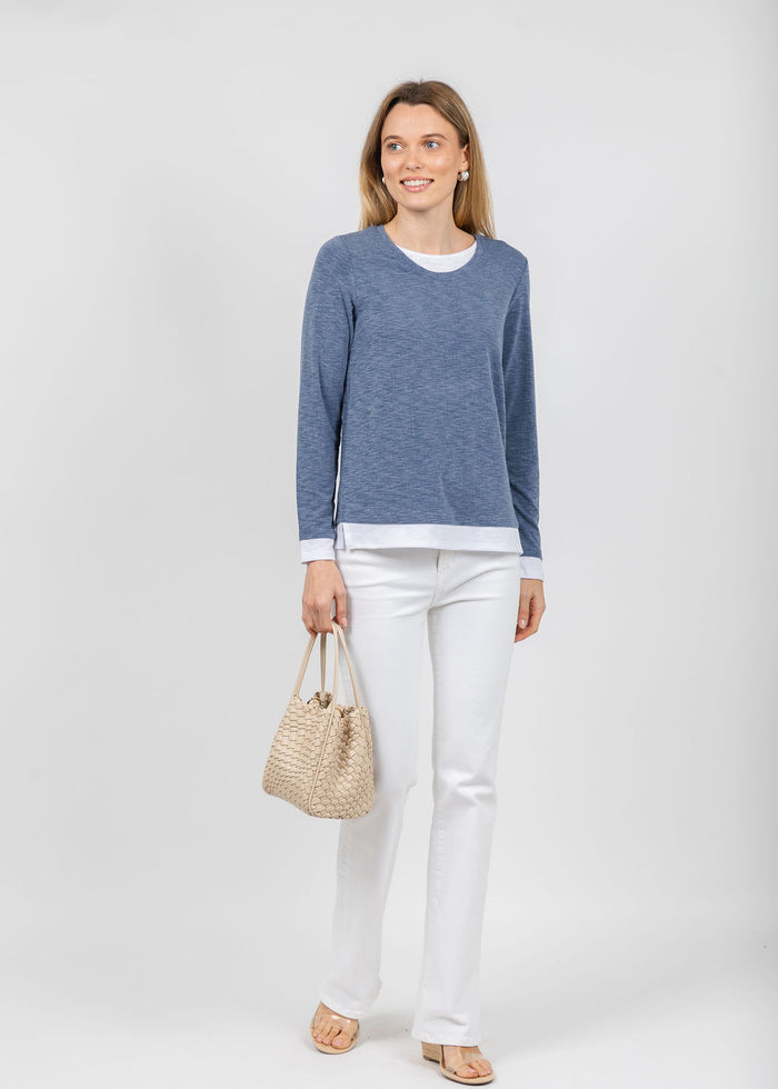 Nally & Millie Lucy Long Sleeve Layered Tee in Seaport available at Barbara Kat