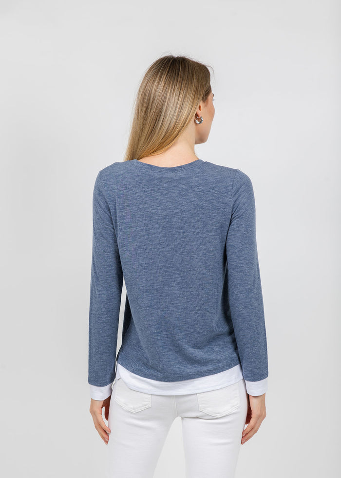 Nally & Millie Lucy Long Sleeve Layered Tee in Seaport available at Barbara Kat