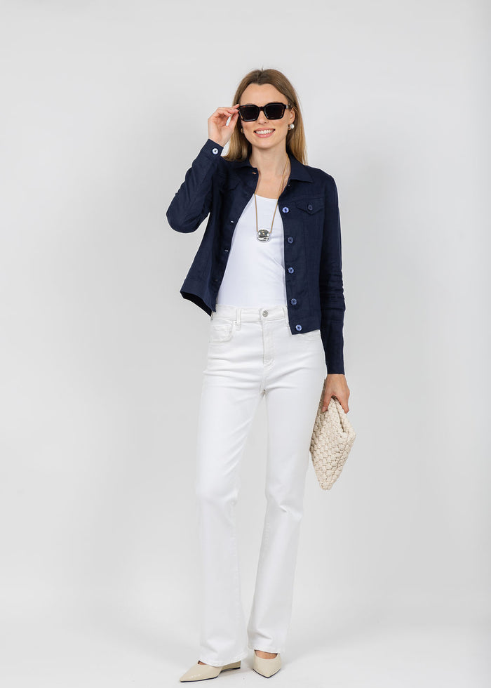 Pure Amici Lumila Linen Jacket in Navy available at Barbara Katz