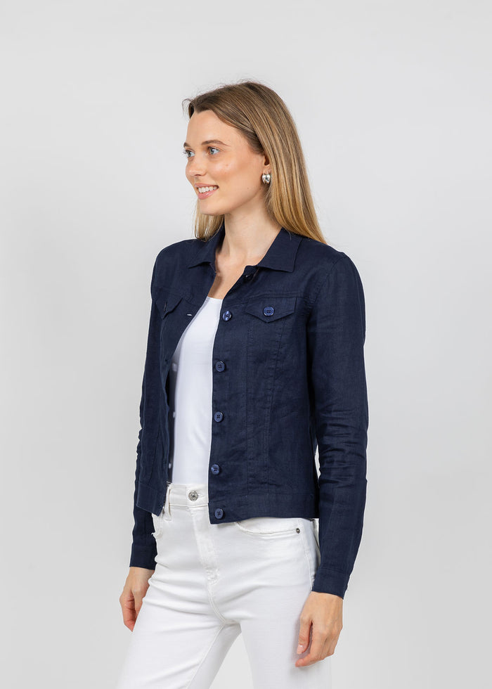 Pure Amici Lumila Linen Jacket in Navy available at Barbara Katz