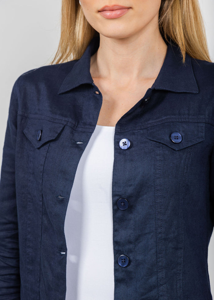 Pure Amici Lumila Linen Jacket in Navy available at Barbara Katz