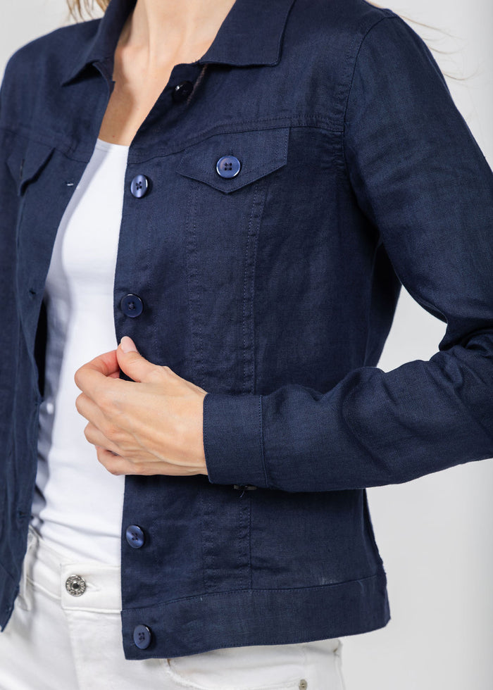 Pure Amici Lumila Linen Jacket in Navy available at Barbara Katz