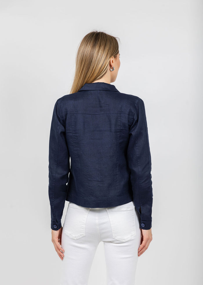 Pure Amici Lumila Linen Jacket in Navy available at Barbara Katz