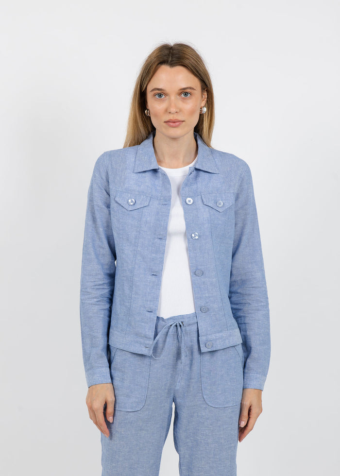 Pure Amici Lumila Linen Jacket in Water available at Barbara Katz