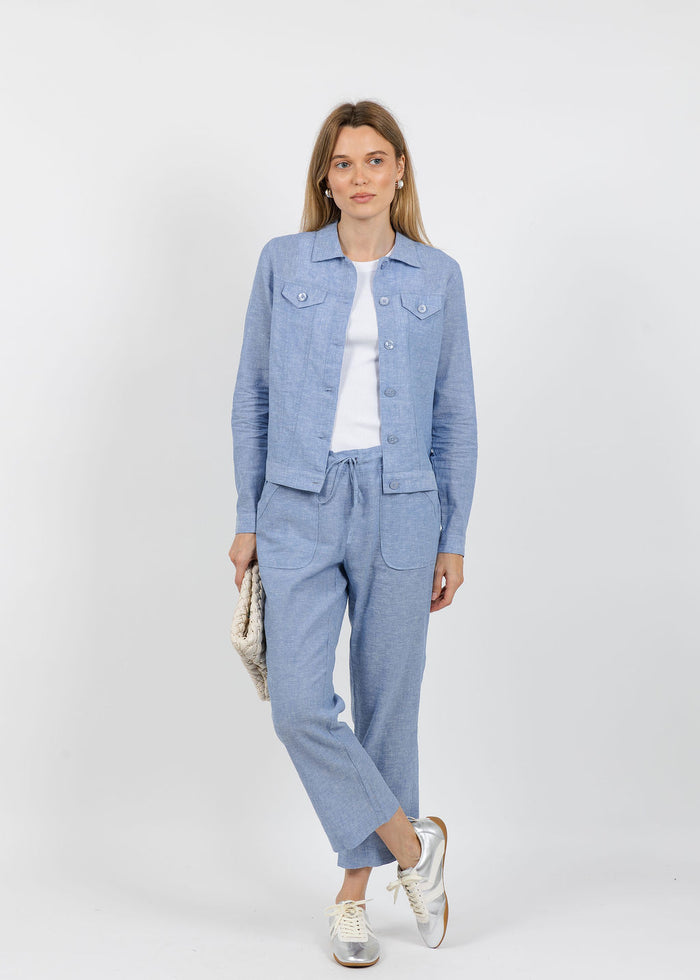 Pure Amici Lumila Linen Jacket and Pants in Water available at Barbara Katz