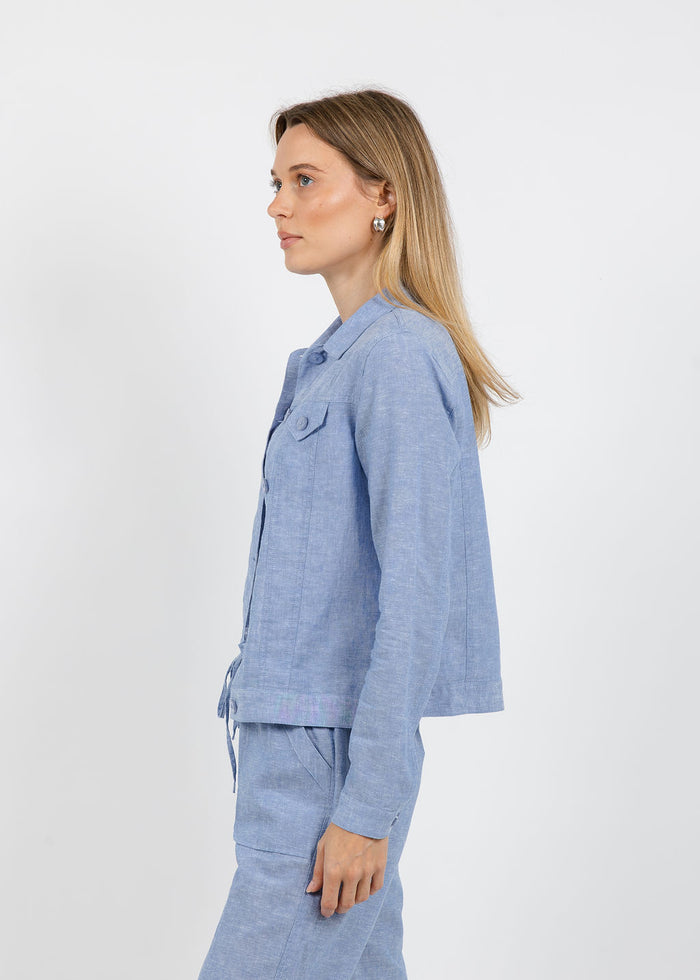 Pure Amici Lumila Linen Jacket in Water available at Barbara Katz