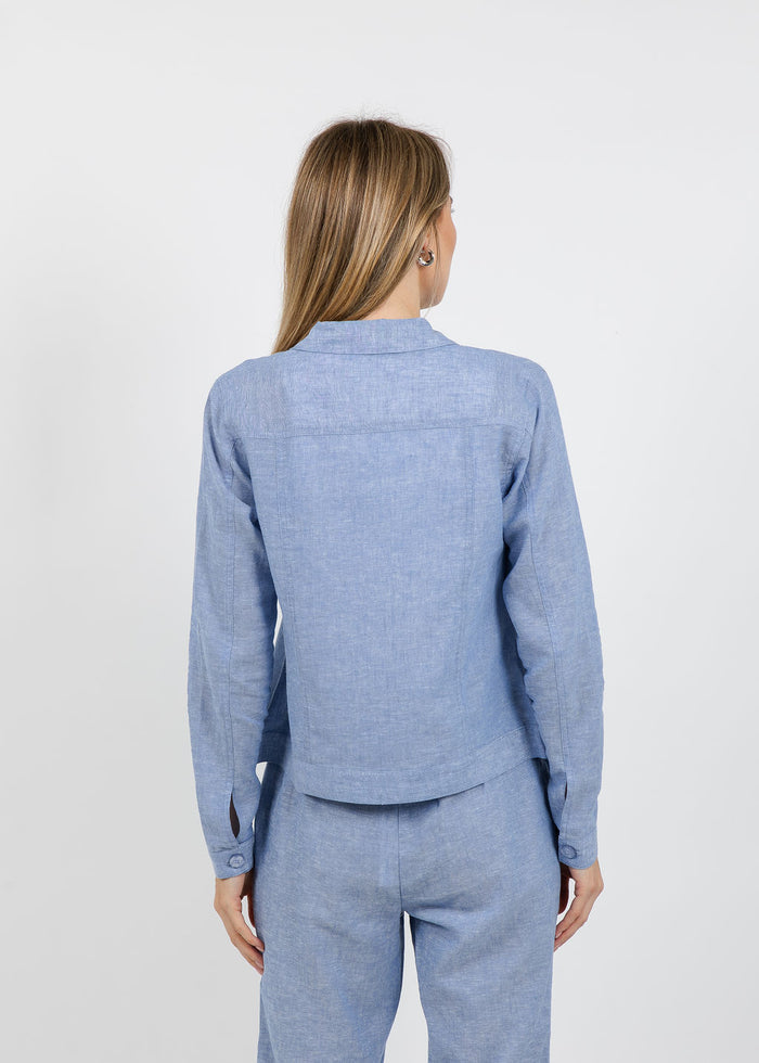 Pure Amici Lumila Linen Jacket in Water available at Barbara Katz