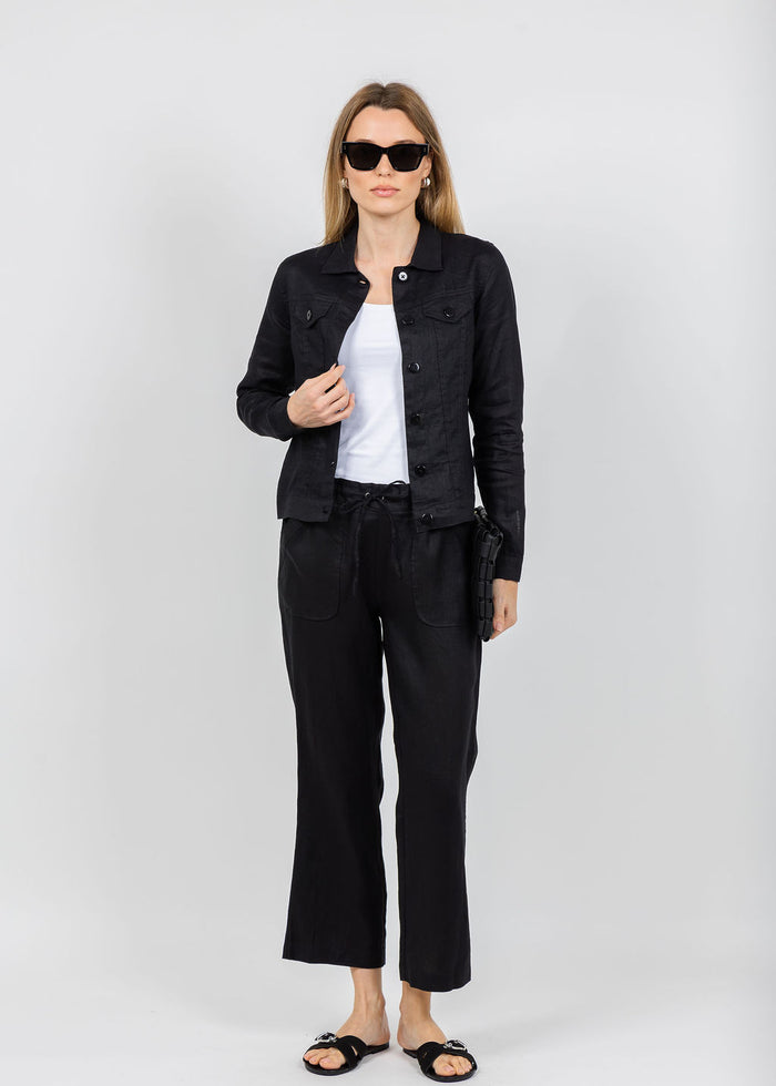 Pure Amici Lumila Linen Jacket and Pants in Black available at Barbara Katz
