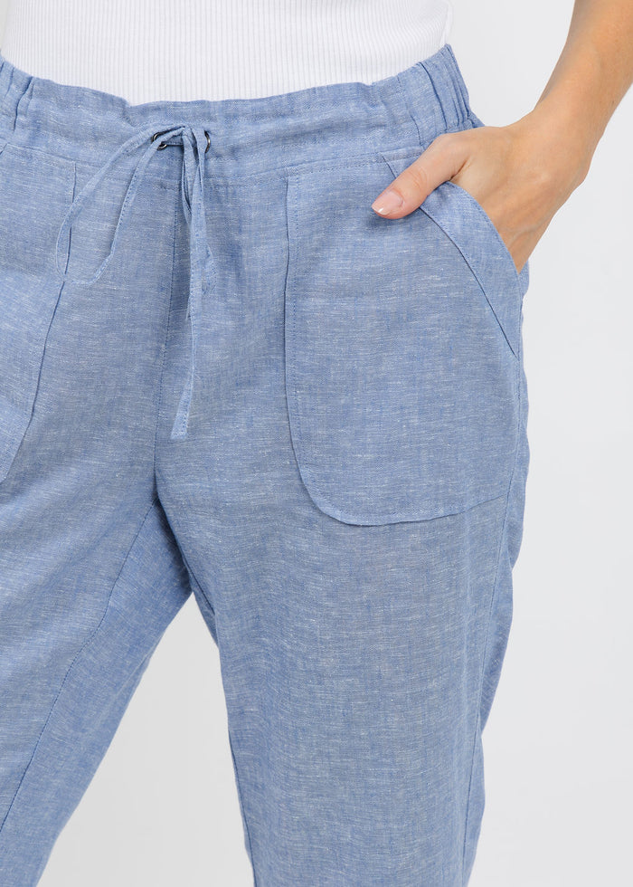 Pure Amici Lumila Linen Pants in Water available at Barbara Katz