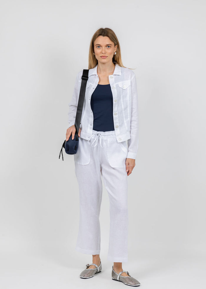 Pure Amici Lumila Linen Jacket and Pants in White available at Barbara Katz