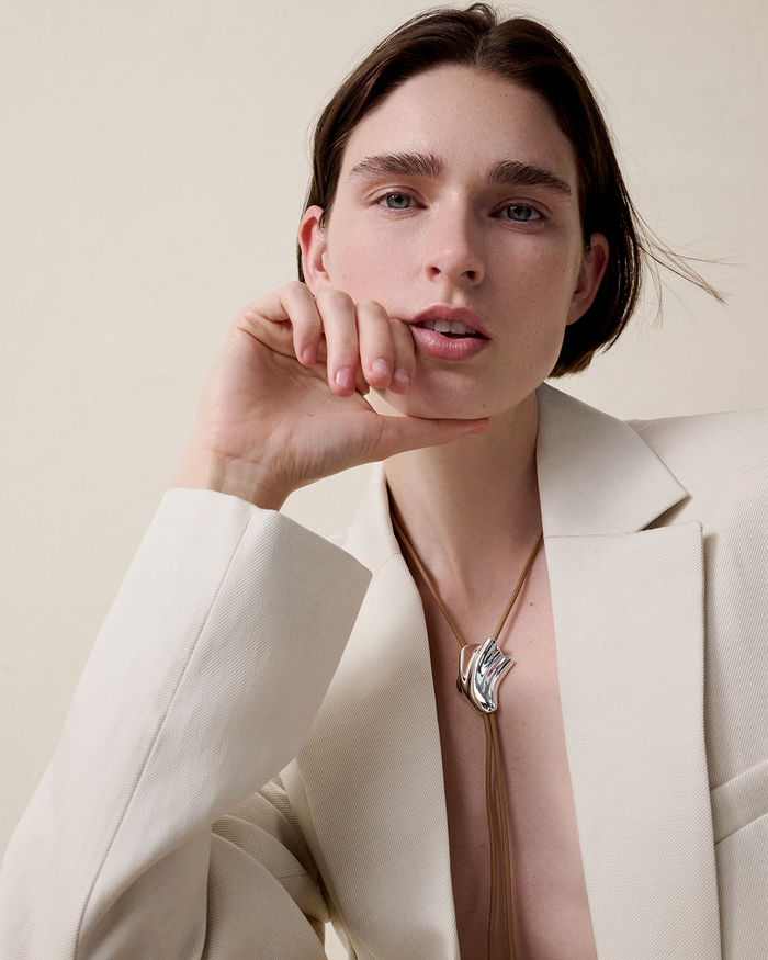Jenny Bird Lydia Bolo Tie Necklace in Silver available at Barbara Katz