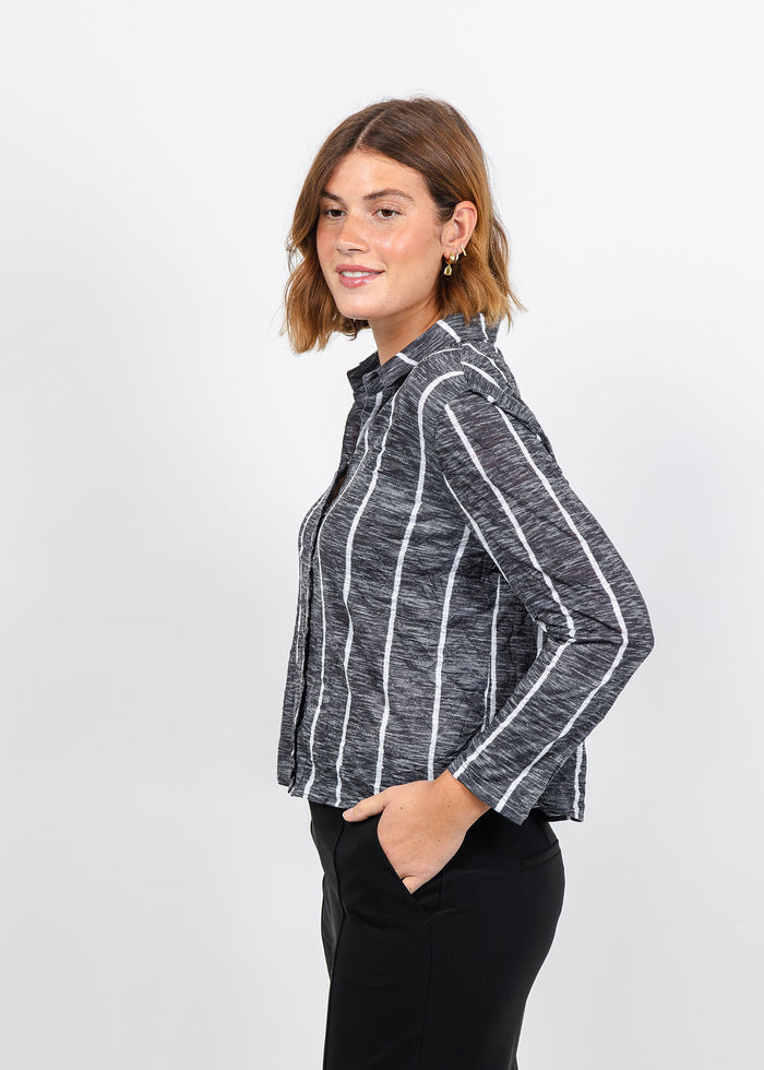 David Cline Lyra Crop Shirt in Carbon available at Brabara Katz