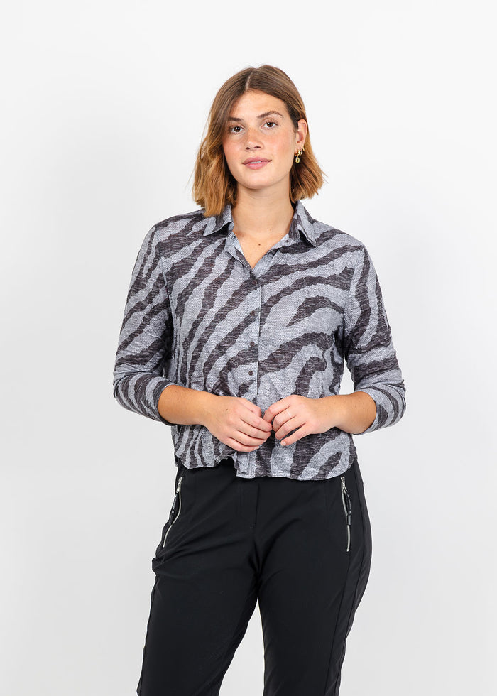 David Cline Lyra Crop Shirt in Mink available at Barbara Katz