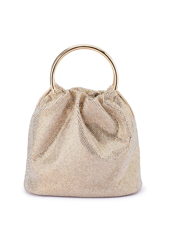 Olga Berg Mabel Crystal Top Handle Bag in Champagne available at Barbara Katz