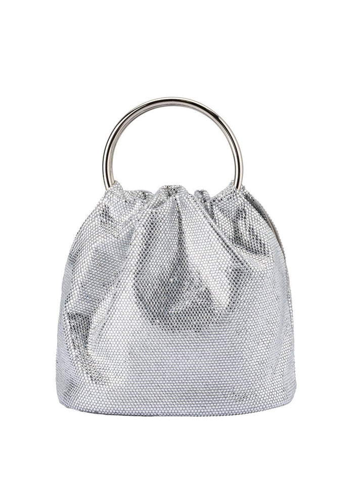 Olga Berg Mabel Crystal Top Handle Bag in Silver available at Barbara Katz