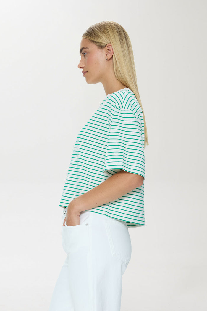 Pistola Mae Cropped Tee in Vert Stripe available at Barbara Katz