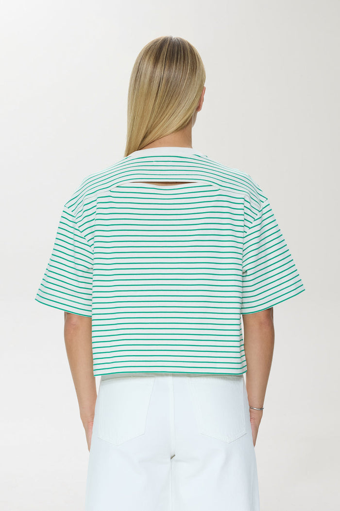 Pistola Mae Cropped Tee in Vert Stripe available at Barbara Katz