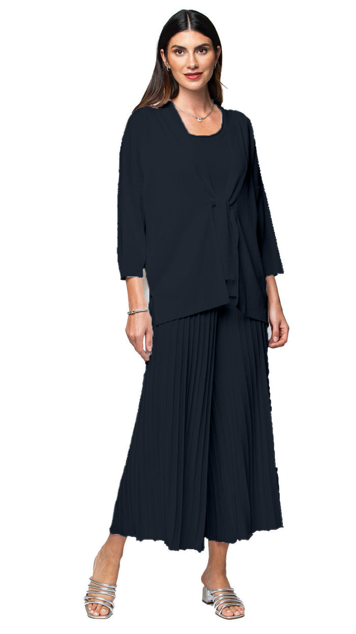 Malia Three-Quarter Sleeved Front-Tie Cardigan; Dark Navy - Barbara Katz