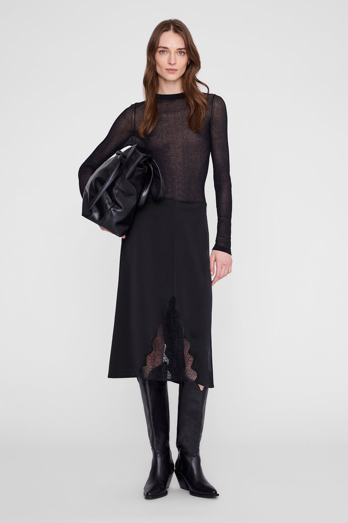 ANINE BING Malou Skirt - Black And Black Lace - on model front