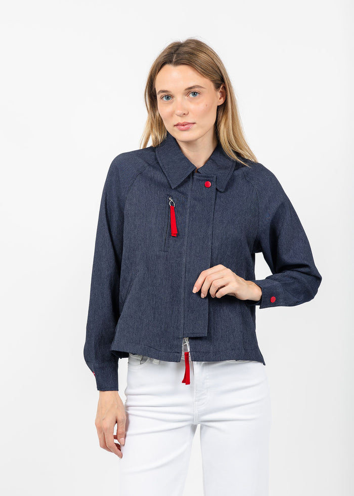 Terra Margot Contrast Zip Jacket in Denim available at Barbara Katz