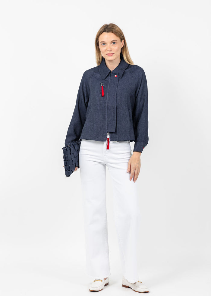 Terra Margot Contrast Zip Jacket in Denim available at Barbara Katz