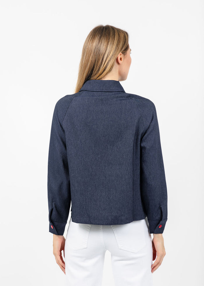 Terra Margot Contrast Zip Jacket in Denim available at Barbara Katz