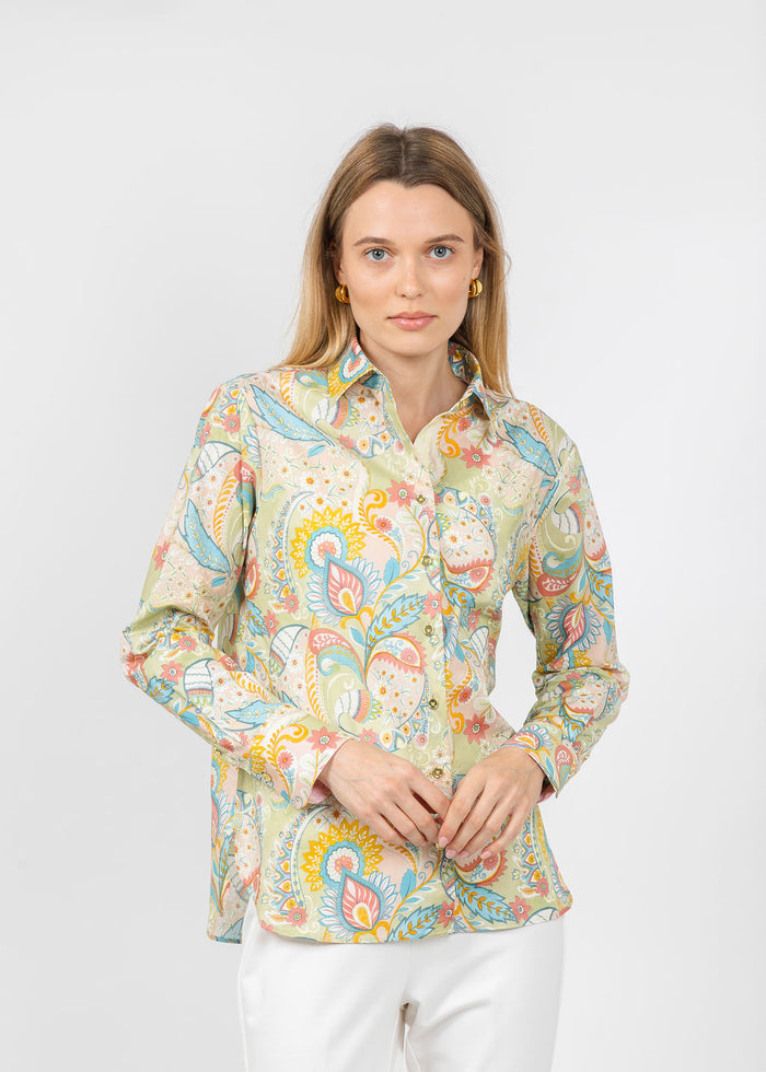 Hinson Wu Margot Long Sleeve Festive Paisley Shirt available at Barbara Katz